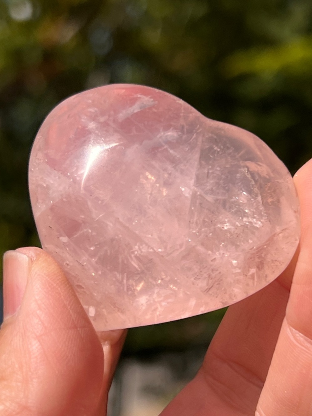 Rose (6) quartz heart with stand | crystal